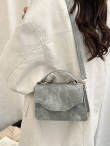 Vintage Flap Handbag, Minimalist Handle Small Square Bag, Women's Detachable Shoulder Strap Crossbody Shoulder Bag - Grey - View 5