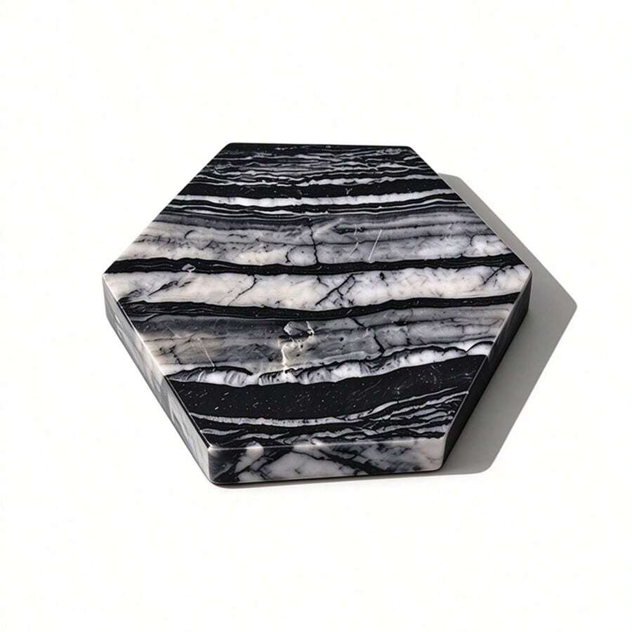 Ancient Wood Grain Marble Coaster, 1cm Thick Hexagonal Natural Stone Drink Coaster, Heat-Insulating Desktop Protector, Suitable For Home Office Decor, Housewarming Gift - Antique Wood Grain - View 1