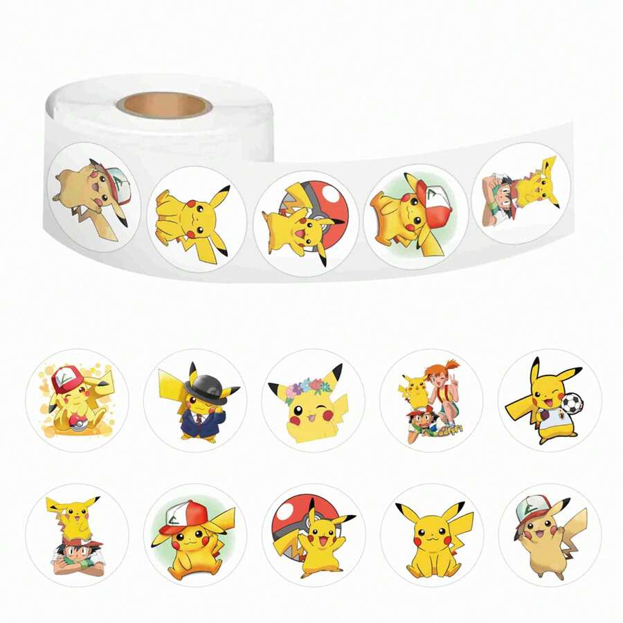 1set/500pcs Cute Roll Stickers, Round Cartoon Designs. Self-Adhesive, Easy Peel. Great For Kids Rewards, Journal DIY, Decorate Water Bottles & Notebooks.(Stochastic Style) - Multicolor - View 1