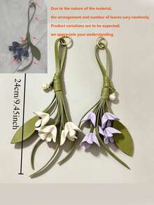 Handmade PU Leather Lily Of The Valley Keychain, Lily Of The Valley With Faux Pearl Charm, Elegant Accessory For Daily Keys And Backpacks, Unique Gift With Blessings, Suitable For Holiday Gifts And Daily Wear - View 11