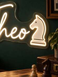 1PC Custom Name Chess Neon Sign, Personalized Chess Knight LED Wall Light, Custom Text Game Room Decor, USB Powered Light Up Sign For Bedroom, Study Room, Man Cave, Birthday Gift For Chess Lovers - Multi-color 2 - View 3