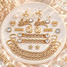20pcs Gold Pearl Rhinestone Hollow Shoe Charms, ABS Flower Heart Rhinestone Chain Shoe Decorations, DIY Shoe Accessories For Women And Girls - Gold Pearl LOVE Chain Necklace - 20PCS - View 3