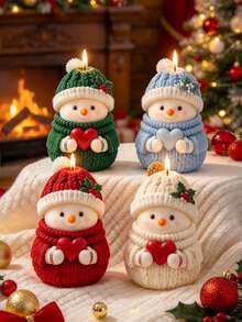 1pc Christmas Snowman Silicone Candle Mold, With Knitted Scarf Hat Snowflake Pattern 3D Stereoscopic Snowman, Reusable Easy Demolding, Suitable For Aromatherapy Candles, Diffuser Stones, Epoxy Resin, Gypsum, Handmade Soap, Christmas Tabletop Decoration, Holiday Handmade DIY Gift - A - View 3