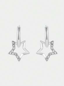 Sorayune 1pair Fashion Stainless Steel Star Drop Earrings For Women For Daily Decoration - Antique Silver - View 2
