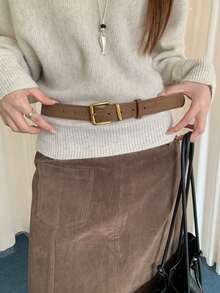 1pc Khaki PU Suede-Like Material Women's Personalized Vintage Versatile Solid Color Belt - Khaki - View 2