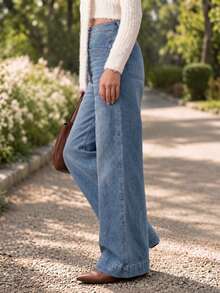 New Fashion Women's Loose Straight Leg Stretch Denim Jeans, Casual Spring/Autumn Style - Medium Wash - View 4