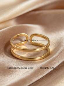 3pcs/Set Vintage Stainless Steel Minimalist Gold Plated Hollow Geometric Line Design Open Rings,Adjustable Stackable Ring Set For Women's Daily Wear - 3-piece Hollow-out Set - View 4