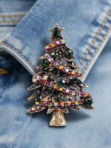 QIHOO 1pc Vintage Christmas Tree Brooch, Multi-Functional Pin For Clothing And Bags, Neutral Accessory, Ideal For Christmas Parties And Holiday Outings - Multicolor - View 2