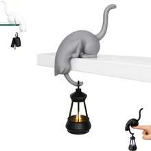 1pc Cat Night Light Bookshelf Ornament, Multifunctional Tail Hook For Hanging Keys, Atmospheric Home Decor, Creative Holiday Gift For Cat Lovers, Cat Hanging Light Ornament, Bookshelf Edge Cat Hook Decoration, Key Hanging Night Light Home Desktop Creative Craft (Light Not Included) - Multicolor - View 11