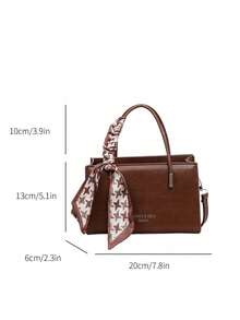 New Vintage Embossed Mini Square Handbag With Scarf, Zipper Adjustable Strap, Lightweight Minimalist Small Crossbody Bag - Brown - View 4