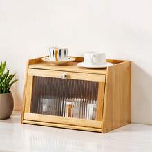 LIVINGANDHOME 1/2 Tiers Bamboo Bread Storage Cabinet,Bread Storage Box,Bread Storage Container For Kitchen Countertop - Natural Wood - View 4