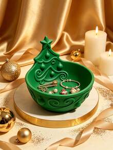 3D Printed Christmas Tree Shaped Jewelry Storage Bowl, 3D Embossed Pattern, Multiple Colors Available. Vanity Storage For Rings, Earrings, Necklaces, Christmas Atmosphere Desktop Decor, Creative Holiday Gift. - Multicolor - View 13