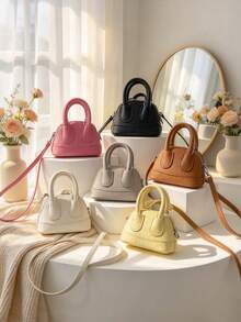 This Single-Pack Of , Cute Candy-Colored Mini Seashell Bag With A Lychee Pattern Is A Pu Crossbody Bag Perfect For Everyday Use. - Fashion Handbags - View 1