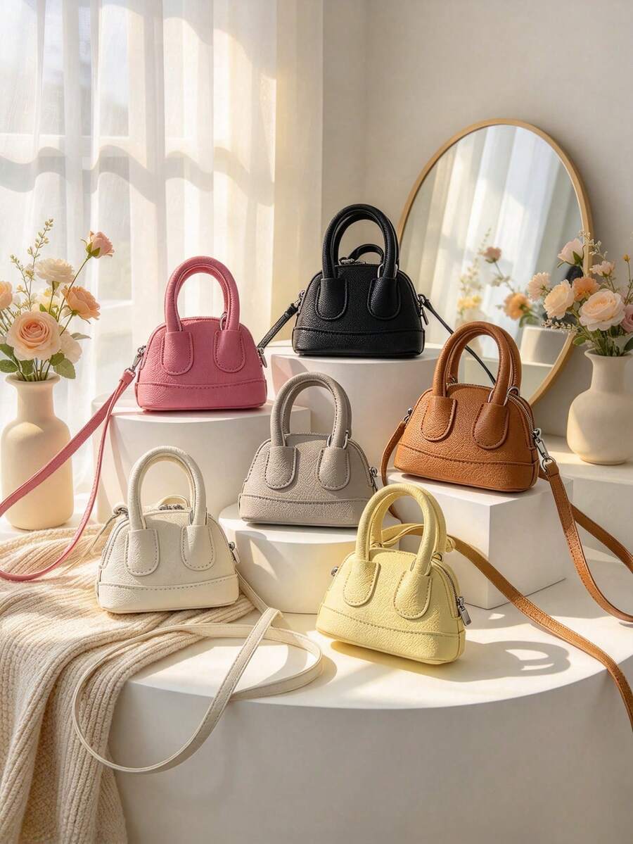 This Single-Pack Of , Cute Candy-Colored Mini Seashell Bag With A Lychee Pattern Is A Pu Crossbody Bag Perfect For Everyday Use. - Fashion Handbags - View 1