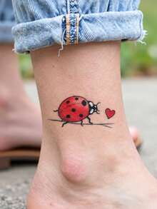 6 Sheets Ladybug Temporary Tattoos Stickers Birthday Party Favors Decorations Tattoo,Small Minimalist Ladybug Heart Sticker For Wrist, Finger For Women - Red - View 4