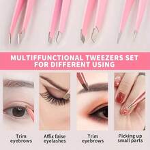 Professional Beauty Tweezers For Eyebrows, Eyelashes, Facial Hair, And Nail Art Stickers, Portable And Easy To Store, Suitable For Commercial, Home, And Travel Use - Pink - View 2