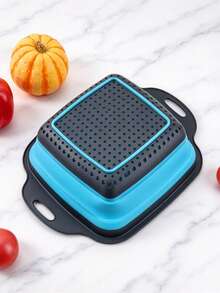1pc/2pcs Large And Small Collapsible Strainer Basket, Foldable Space-Saving Design, Quick And Convenient Deployment, Suitable For Kitchen And Restaurant Vegetable And Fruit Washing, Fast Draining - 1pc Small + 1pc Large - Square/Blue - View 6
