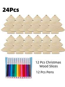 16Pcs/20Pcs/24Pcs Wooden Christmas Tree Ornaments, Christmas And Thanksgiving Decor Cutouts, DIY Blank Unpainted Wooden Christmas Tree Disc Decorations, Suitable For Home Crafts And Hanging Decor - Multicolor - View 8