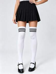 1 Pair Women's College Style Three-Stripe Over-The-Knee Socks, Sports High Tube Socks, Suitable For Daily Wear - Multicolor - View 2