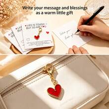 30pcs / 20pcs / 10pcs / 2pcs | Red Heart Keychain With Greeting Card, Cute Bag Charm, Heartwarming Gift (For Her), Fashionable And Delicate Small Accessory, Party Favor, Gift For Friends, Classmates Or Best Friends To Hang On Keys Or Backpack - Heart-shaped Encouragement Keychain Gift - View 2