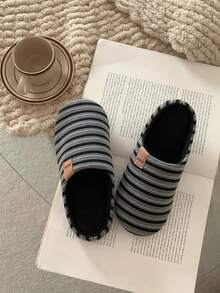 XIXITIAO Striped Unisex Comfort Slippers, Minimalist Lightweight All Season Indoor Slippers For Men & Women - Black - View 5