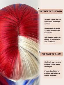 NAMM Red & White Two-Tone Split Dye Soccer Wig Or Man & Women 20-Inch Multicolor Split ColorWig Red White With Bule Highlights Lightweight Medium-Length Layered Hair Suitable For Halloween, Christmas, Holiday Party, Cosplay - Multicolor - View 6