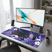 Purple Floral Pattern Gaming Mouse Pad, Non-Slip Rubber Desk Mat, Smooth Glide Surface, Suitable For Computer Laptop Office Home, Elegant Abstract Art Decor, Back To School Supplies - B - View 10