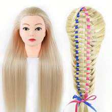 URmeili Synthetic Hair Training Mannequin Head, Cosmetology Practice Doll Head For Braiding Styling Hairdressing, With Free Hair Brush & Hair Ties, Multi-Color Optional - View 5