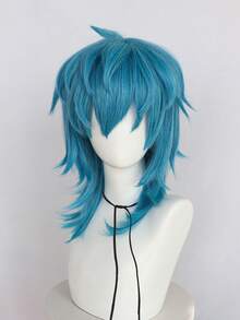 Halloween Anime Wig Blue Layered Mid-Length Wig, Heat Resistant Fiber Wig, Soft Lightweight Natural Look Wig For Cosplay, Festival Party, Halloween Event - Multicolor - View 4