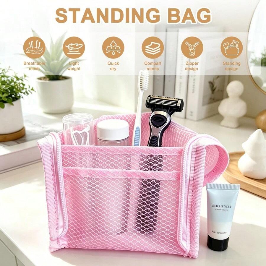 Upright Toiletry Bag Set (Includes 1 Storage Bag And 1 Hook); Foldable, Transparent, Hanging Travel Makeup Bag; Large-Capacity Organizer For Outdoor Essentials; Suitable For Storing Toiletries, Cosmetics, And Sunscreen. - Multicolor - View 1