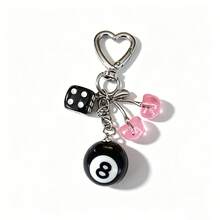 Lucky Dice Red Cherry Keychain - Alloy Heart-Shaped Clasp Unisex Bag And Car Charm, Valentine's Day New Year Gift - Multicolor - View 8