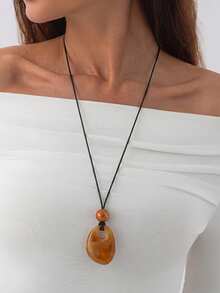 1pc Vintage Creative Fashion Hollow Resin Tie-Dye Water Drop Pendant Adjustable Pull Rope Sweater Chain Suitable For Women Daily Wear, Wedding, Vacation, Banquet - Brown - View 1
