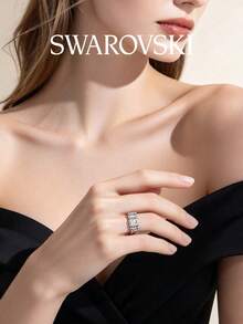 SWAROVSKI 鋪滿水晶彎曲波浪開口式手鐲 女友生日禮物 - 銀色 - 查看 6