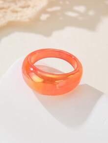Y2K Iridescent Glossy Resin Ring Set, Colorful Aurora Wide Band Rings For Layering, Party Accessories - Multicolor - View 10