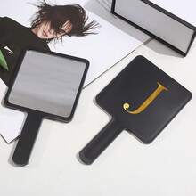 Square Handheld Makeup Mirror With Handle Portable Cosmetic Hand Mirror Clear Glass Mirror Hand‑Held Vanity Mirror For Makeup - Black - View 28