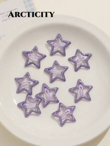 Arcticity 10pcs Star Design Y2K Street Style Hair Clips, Claw Clips Hair Accessories, Student Hair Accessories - Purple - View 3