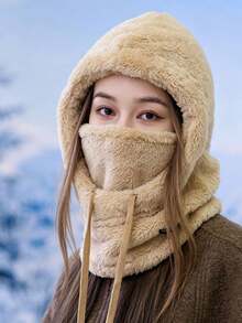 1pc Upgraded Thickened Balaclava Hat, Outdoor Fleece Face Mask - Elastic Drawstring, Warm Cycling Skiing Outdoor Sports Use, Unisex, Solid Color Soft Fleece Thickened Warm All-In-One Windproof Mask Scarf Fleece Hat, Outdoor Casual Hat - Multicolor - View 8