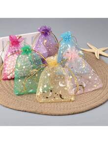20pcs Moon & Star Drawstring Organza Bags - Ideal For Jewelry, Party Favors - Multiple Colors Available, Suitable For Weddings, Valentine's Day And Christmas - Multicolor - View 3