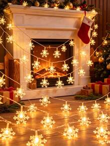 1pc 1.5/3/6M Battery Powered LED Christmas Snowflake String Lights, Christmas Tree Home Party Fireplace Bedroom Holiday Decor Lights, Christmas String Lights, Christmas Snowflake LED Fairy Lights, Xmas Tree Decor Lights, Xmas Gifts - Transparent Snowflakes - View 6
