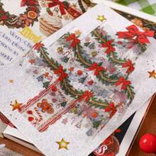 1pc Retro Story Christmas Series Washi Tape, Christmas Theme Bunting Collage DIY Background Decorative Stickers - Multicolor - View 4