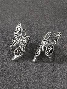 YOYO Women's Hollow Butterfly Clip Earrings, Fashionable Minimalist Personalized Wedding Ring Accessory - Silver - View 4