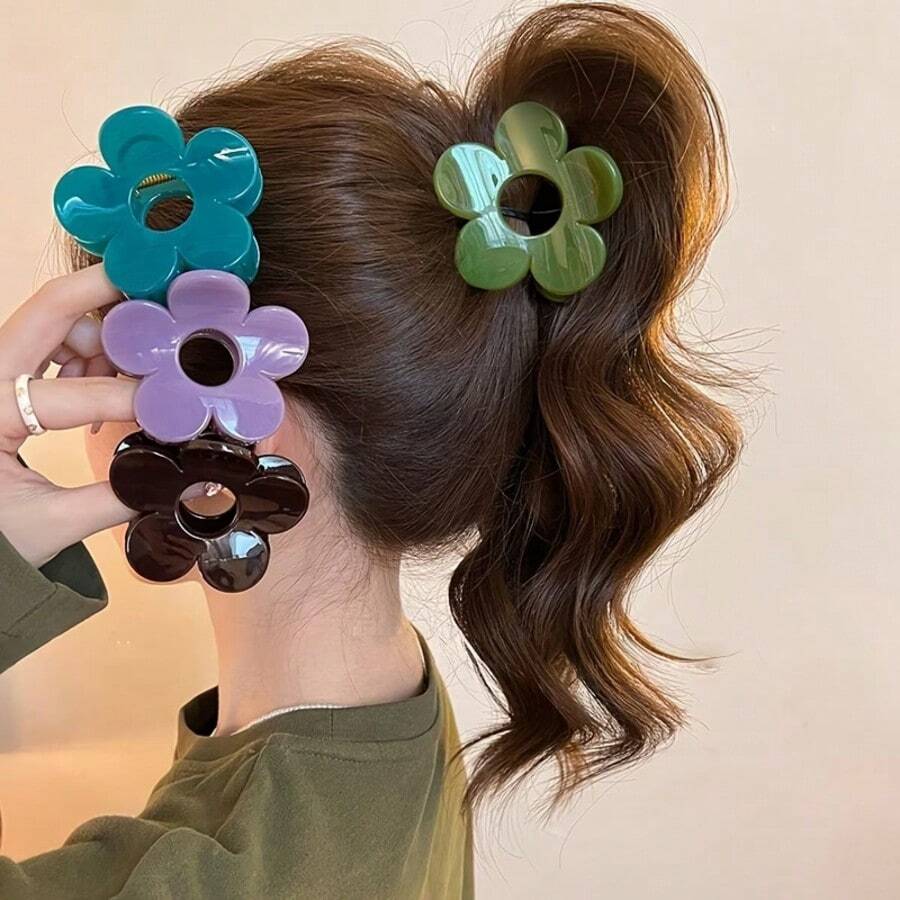 4 Styles Premium Floral Claw Clips, Women's New Versatile High Ponytail Hair Claw, Half-Up Back-Of-Head Hair Accessories - Multicolor - View 1