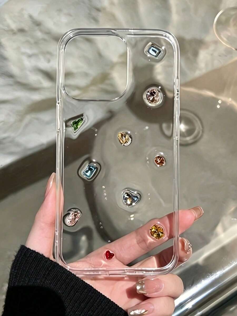 Apple Luxury Colorful Diamond Gem Transparent Phone Case, Compatible With Iphone 16/15/14/13/12 Pro Max Plus/11, Soft Back Cover, Epoxy Resin Case, Made In Korea, 3D Bow Design, Waterproof Shockproof Drop-Proof Scratch-Resistant - Colored Rhinestones - View 1