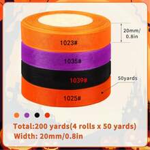 4 Rolls 200 Yards Halloween Organza Ribbon Set, Orange Purple Black 3-Color Semi-Sheer Tulle Ribbon, Bouquet Packaging Gift Box Tie, Door Decor Wreath Chair Back Table Party DIY Bow Decoration Ribbon - Orange Purple Black Chiffon Ribbon - View 9
