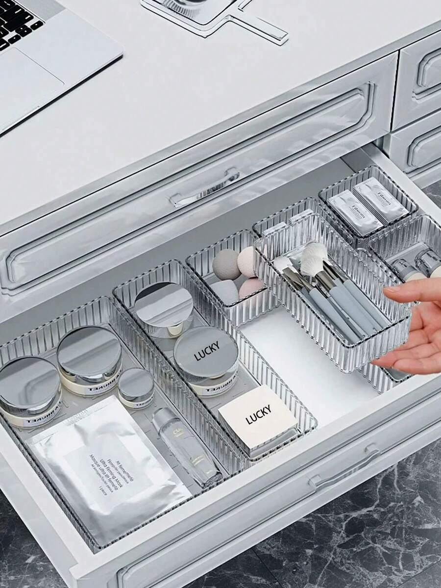 7/6/1pc Drawer Storage Box, Cosmetics And Skincare Storage Box, Transparent Multi-Size Combination Toner And Sample Storage Box, Perfect For Organizing Cosmetics, Bathroom Cabinets, Office Supplies, Kitchen Utensils, Also Suitable As Christmas Gifts, Home Decor, Women's Storage And Organization - Multicolor - View 1