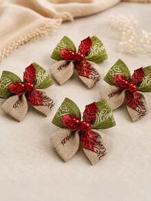 20pcs/10pcs Mini Christmas Bows, Classic Red And Green Ribbon Bows, Suitable For Christmas Tree Decoration, Gift Wrapping, Wedding And New Year - Hand-Sewn Edged With Gold Point, Red/Green Dual Color, Holiday Party Decoration Bows (No Feathers) - Bow - View 4