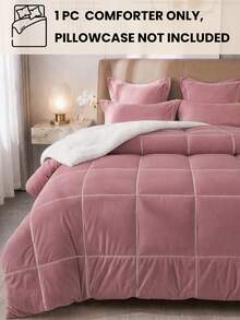 1pc Super Soft Wool Quilt, Gray Pink Bedding, Extremely Soft And Skin-Friendly, Quilt Core, All Season Use, Lightweight And Breathable, Down Alternative Comforter, Student Dorm Essential, Room Decor, Autumn/Winter Decoration - Red Bean Paste Color - View 2