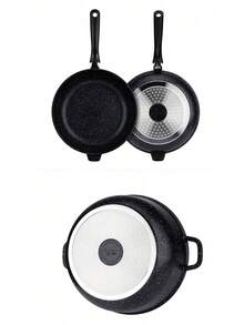 EliteHoff 17-Piece Marble Non-Stick Cookware Set With Glass Lids And Kitchen Accessories, Induction Compatible, Black Or Grey - View 4