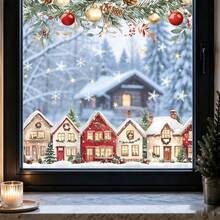 1/3/4 Sheets Cute Christmas Village Snow House Static Window Clings, Snowman Tree Window Decals For Glass, Winter Party Kids' Room Decor - Multicolor - View 10
