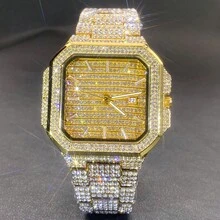 Men's Fashion Square Diamond-Encrusted Watch, Square Hip-Hop Diamond-Encrusted Bracelet Watch - Mouldless - View 3
